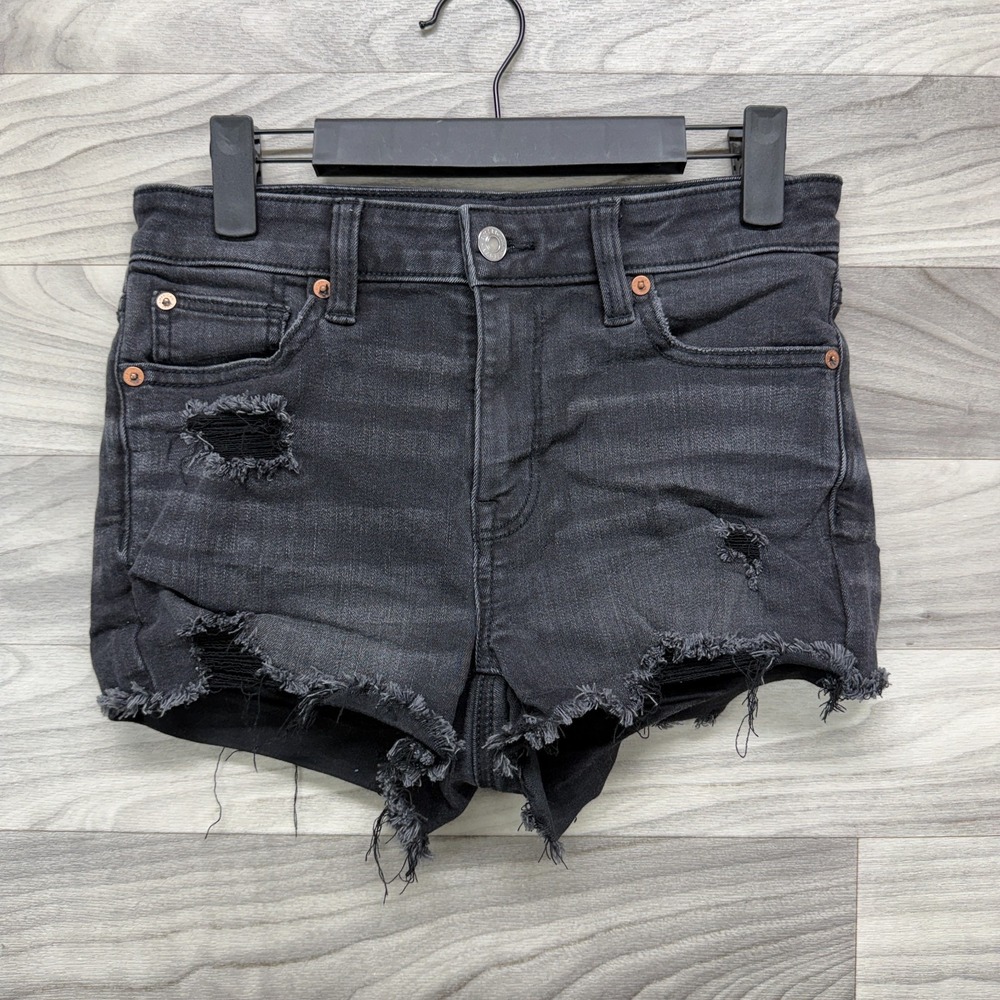American Eagle Outfitters Cutoff Shorts Women 2 Black‎ Denim Distressed Stretch